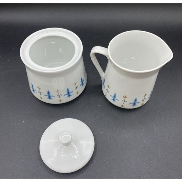 Style House China Caravelle Creamer Covered Sugar Yamaguchi Fleur de Lis Japan - Picture 8 of 12